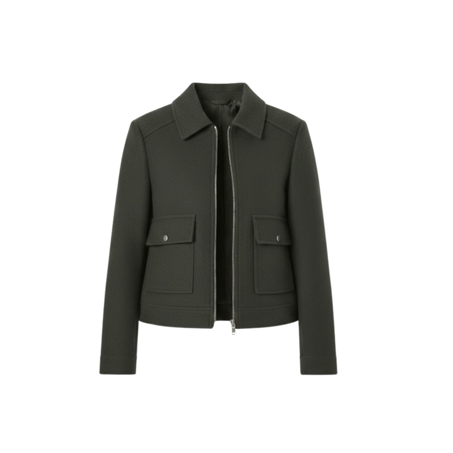 Women's short double-breasted jacket with tailored collar, stylish structured casual design