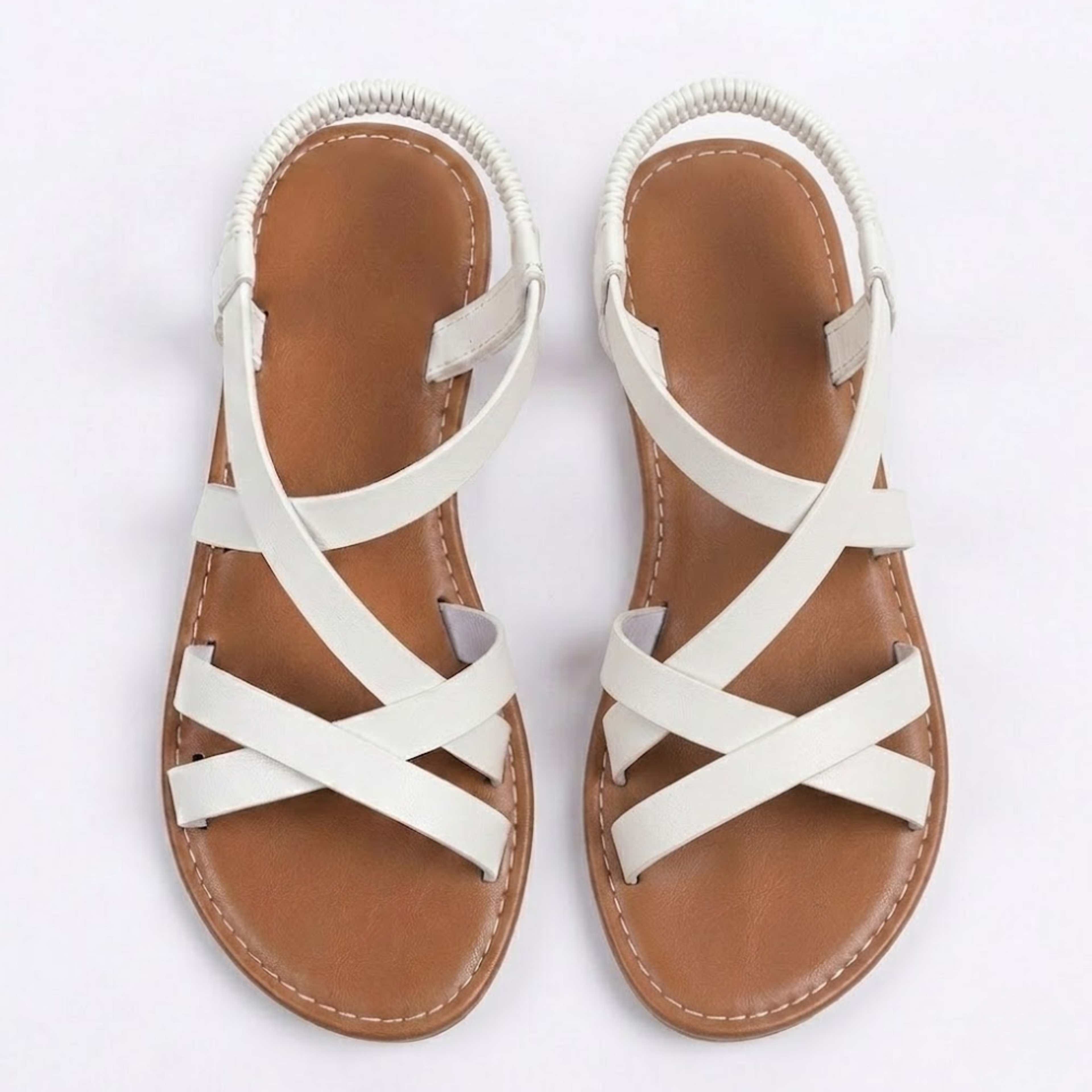 Flat Sandals with Crisscross Straps and Ankle Buckle for Women