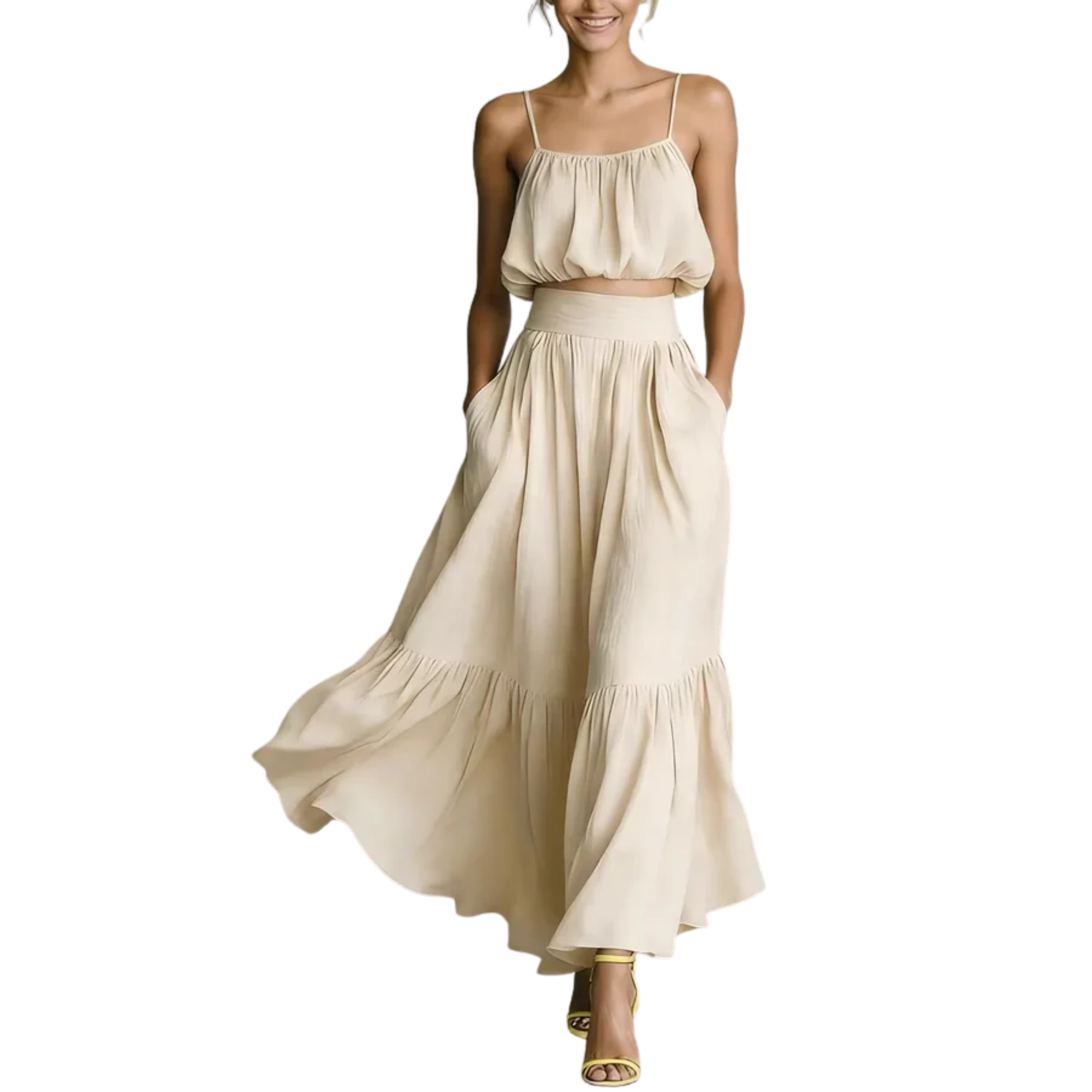 Women's crop top and long skirt set — flowing silhouette — beach