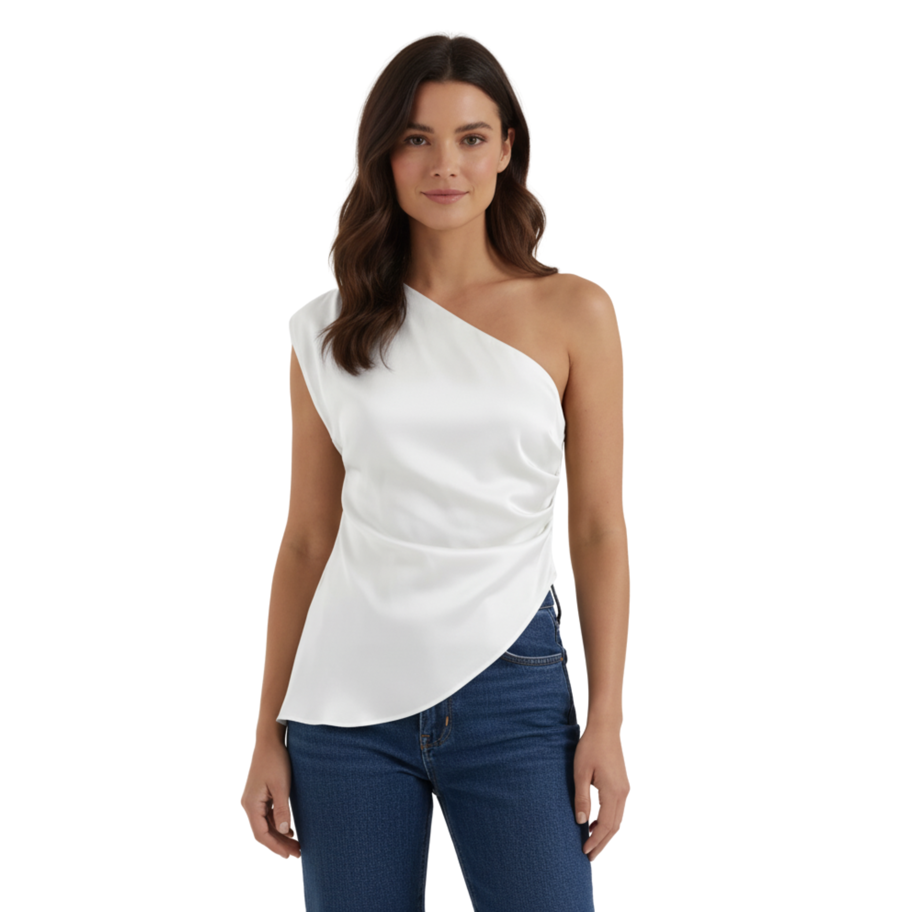 Asymmetric One-Shoulder Top with Ruching and Sculptural Hem for Women