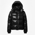 Women's Shiny Quilted Jacket with Hood, High Zipper Closure, Warm and Cozy