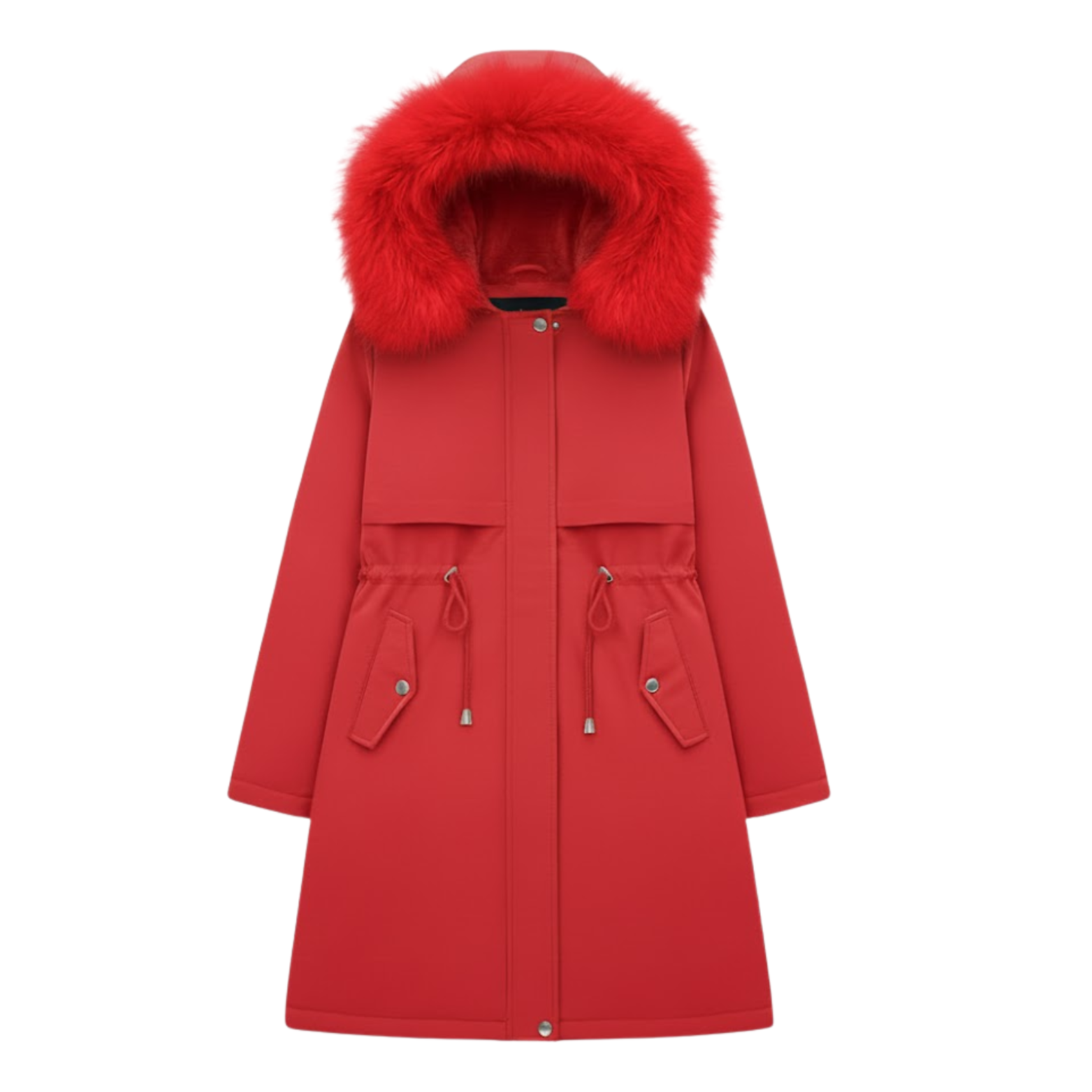 Women's Long Thickened and Warm Parka with Wool Lining and Fur Hood