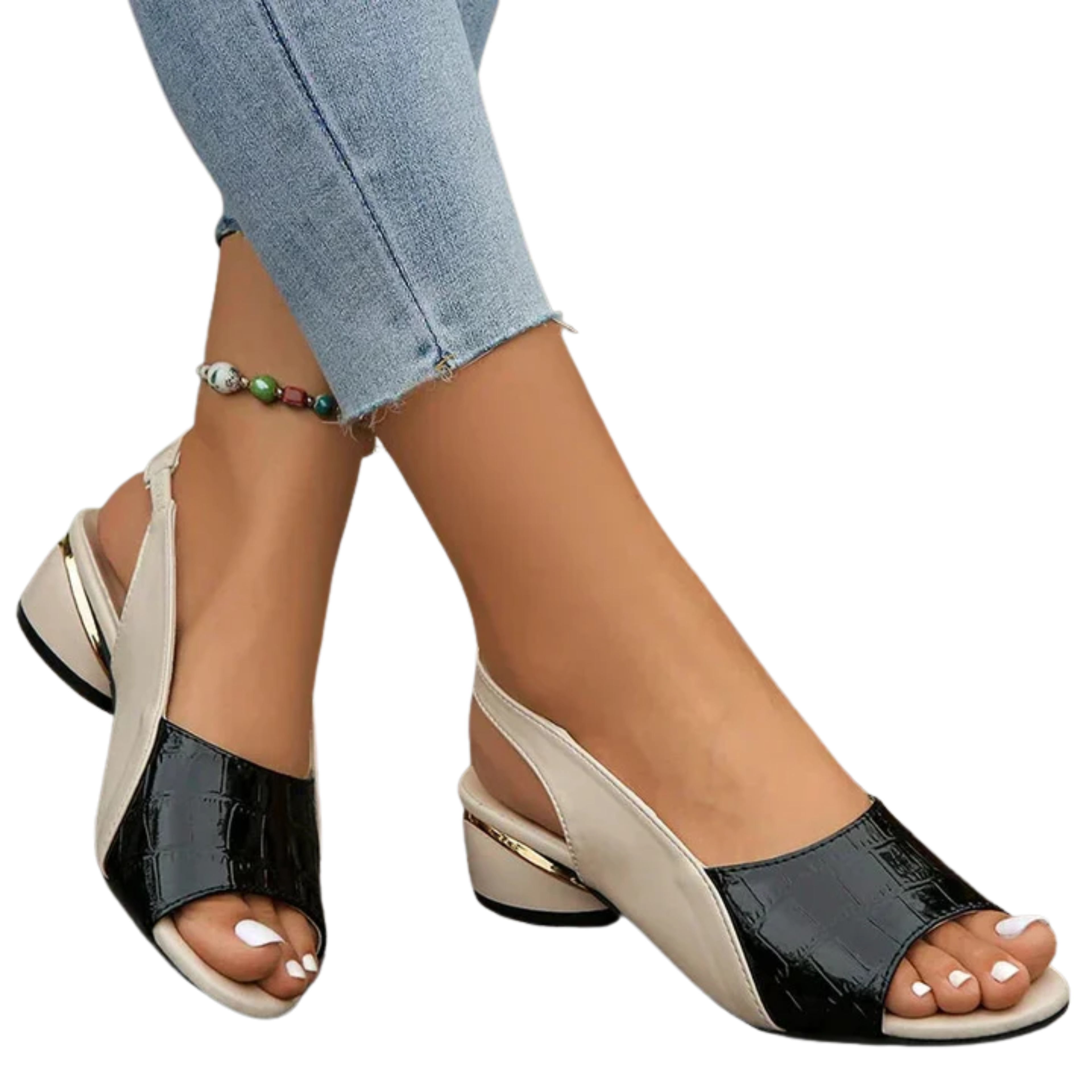 Women's slingback sandals — block heel and open toe — office