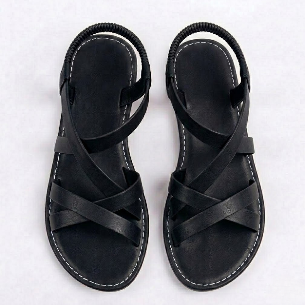 Flat Sandals with Crisscross Straps and Ankle Buckle for Women