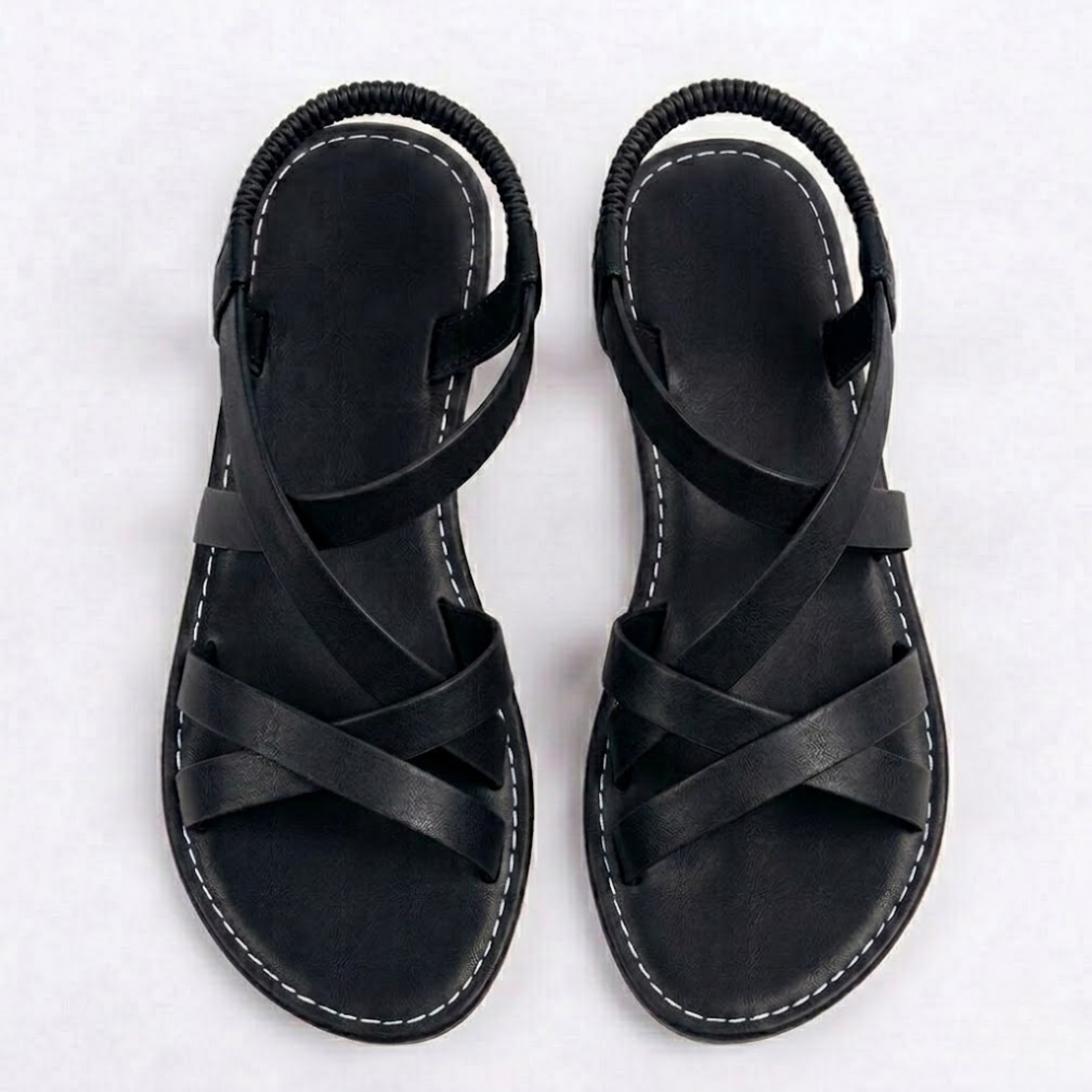 Flat Sandals with Crisscross Straps and Ankle Buckle for Women
