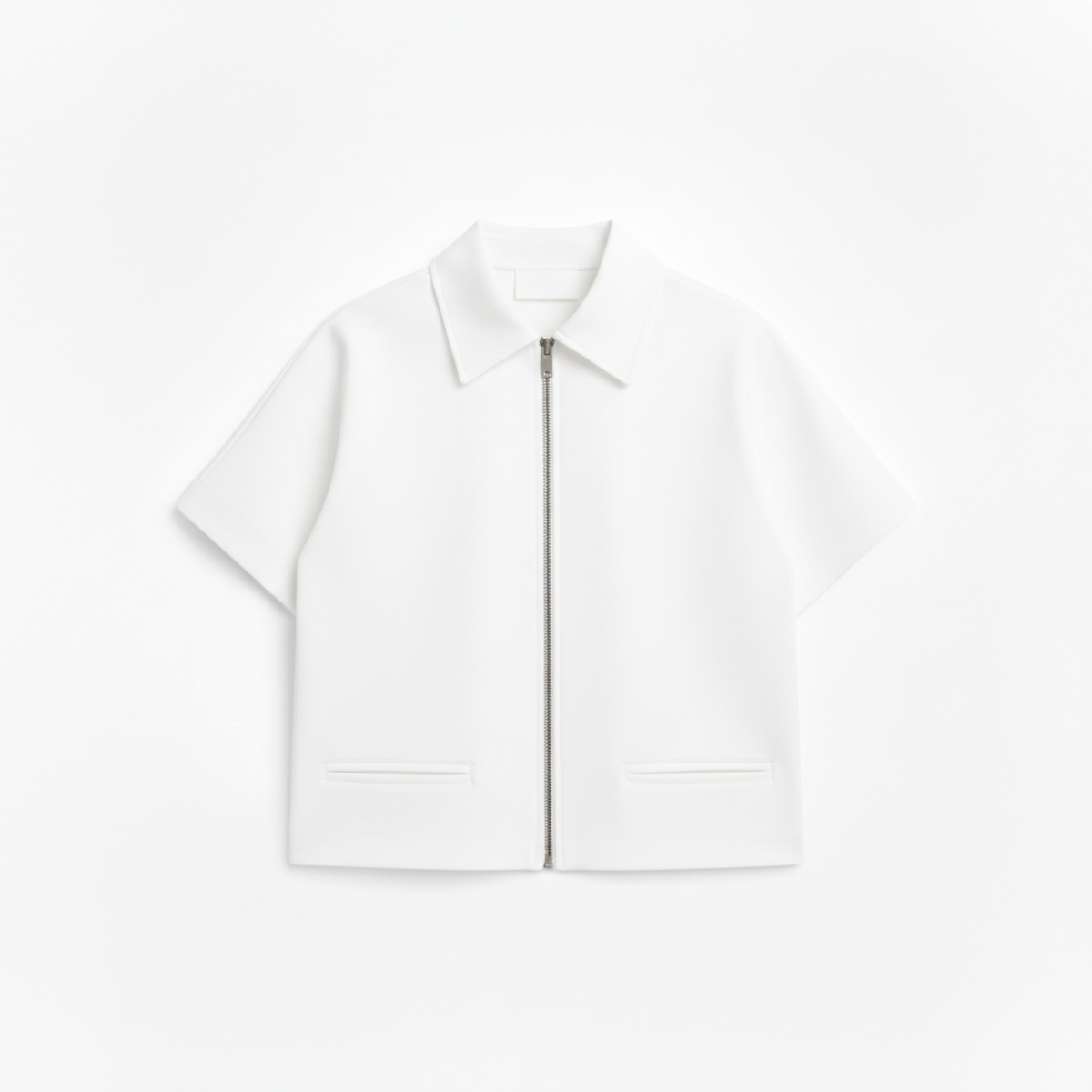 Short Polyester Jacket with Short Sleeves and Zipper for Women