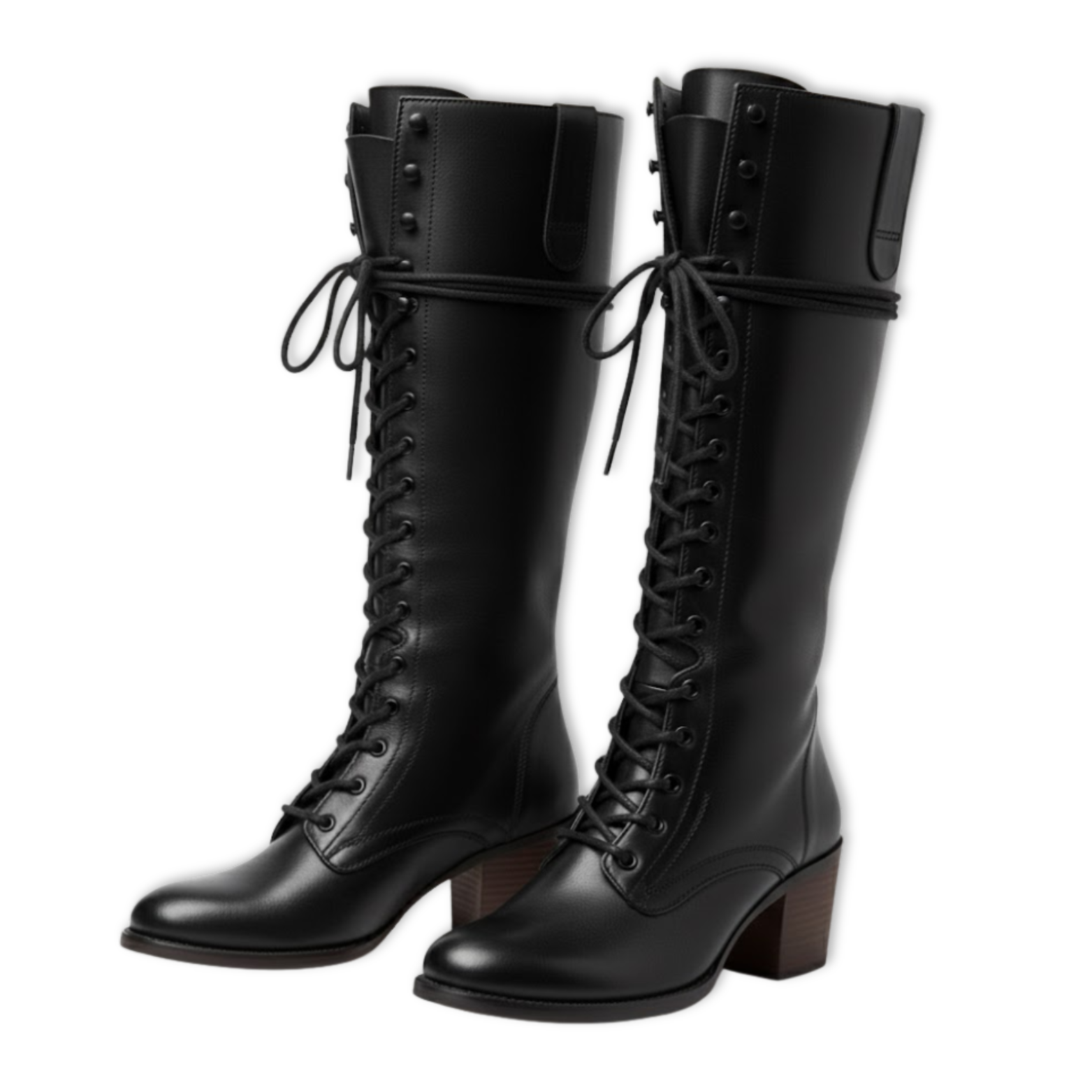 Women's high lace-up boots in aged leather with square heel and soft lining