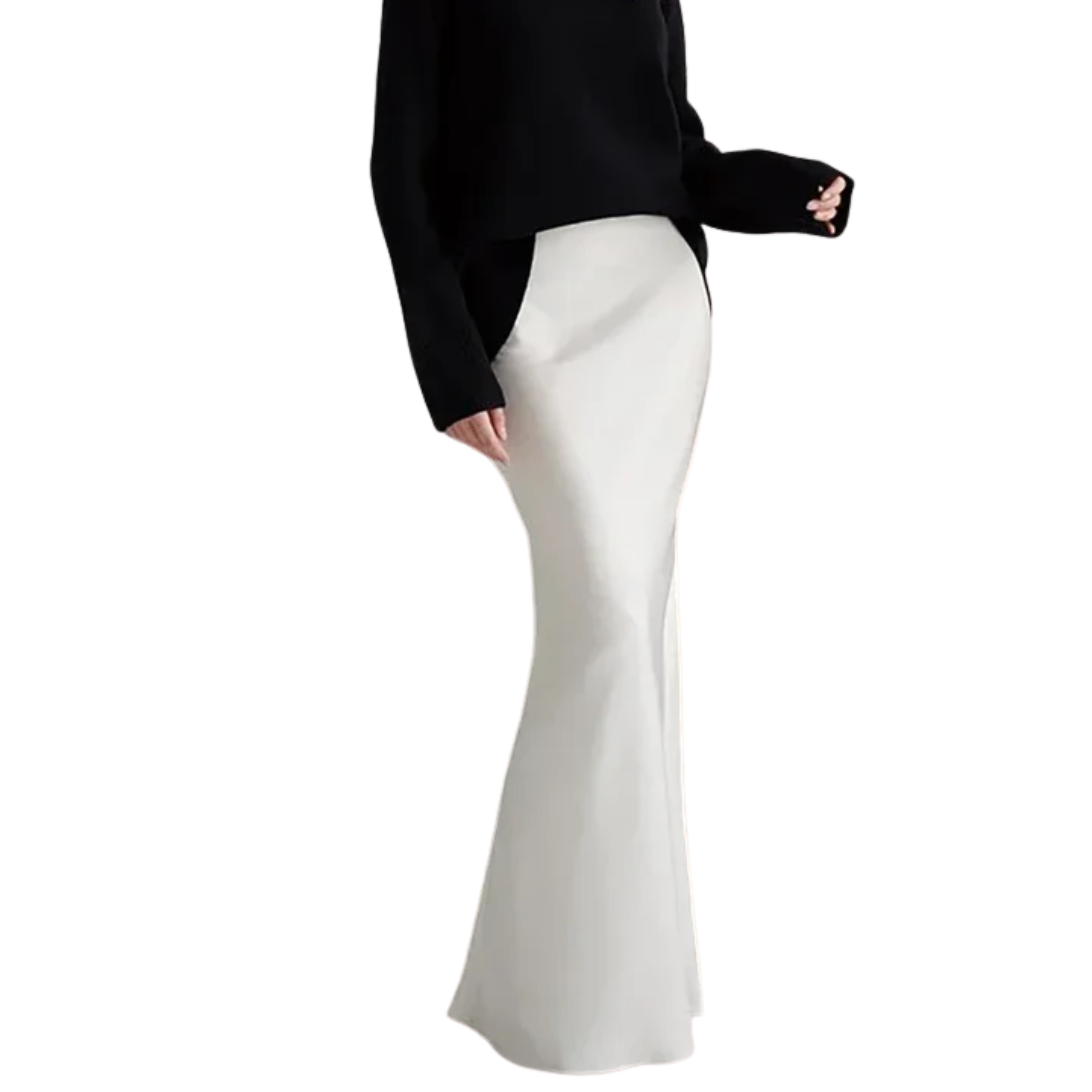 Long satin maxi skirt — high waist mermaid cut — evening wear