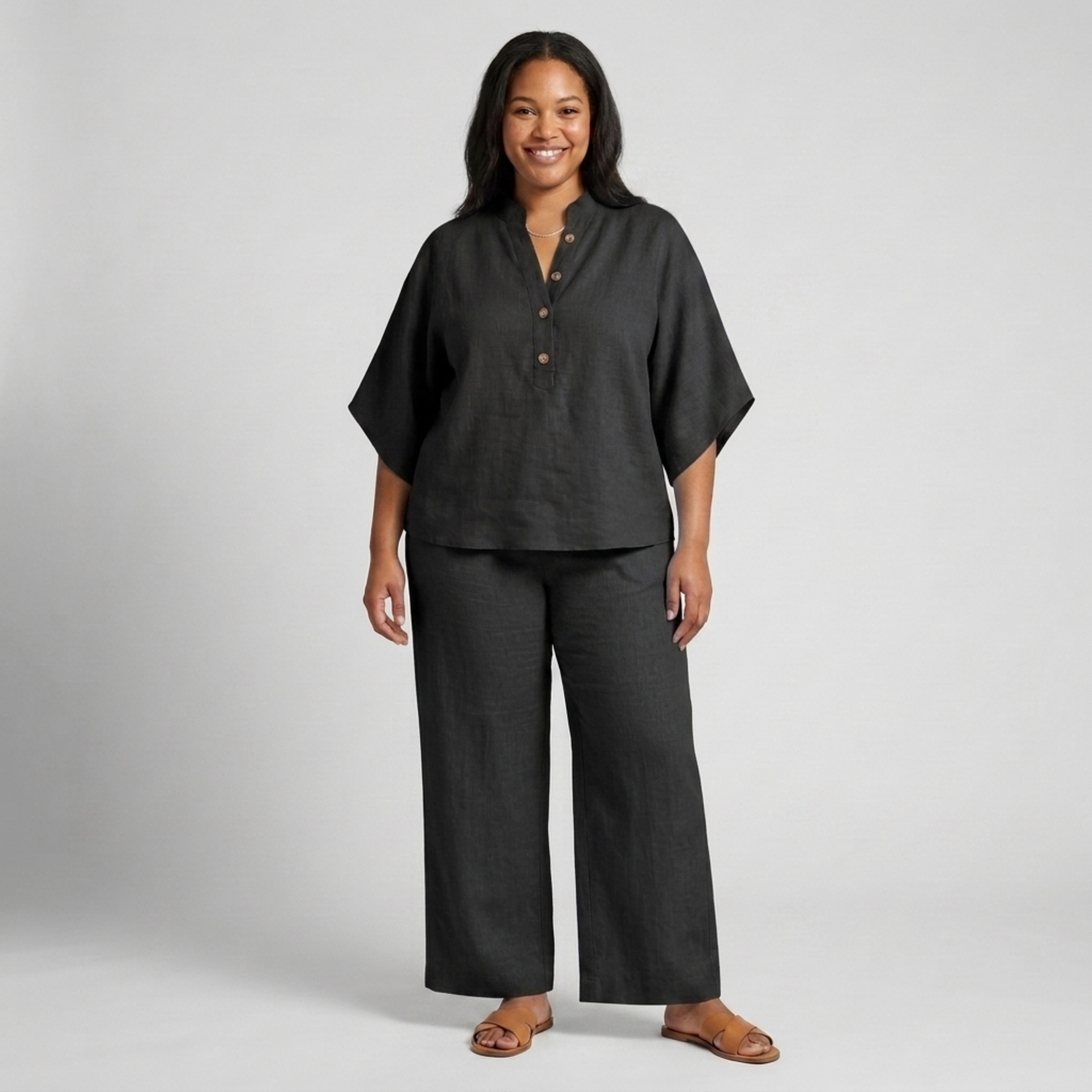 Plus size linen two-piece set for women