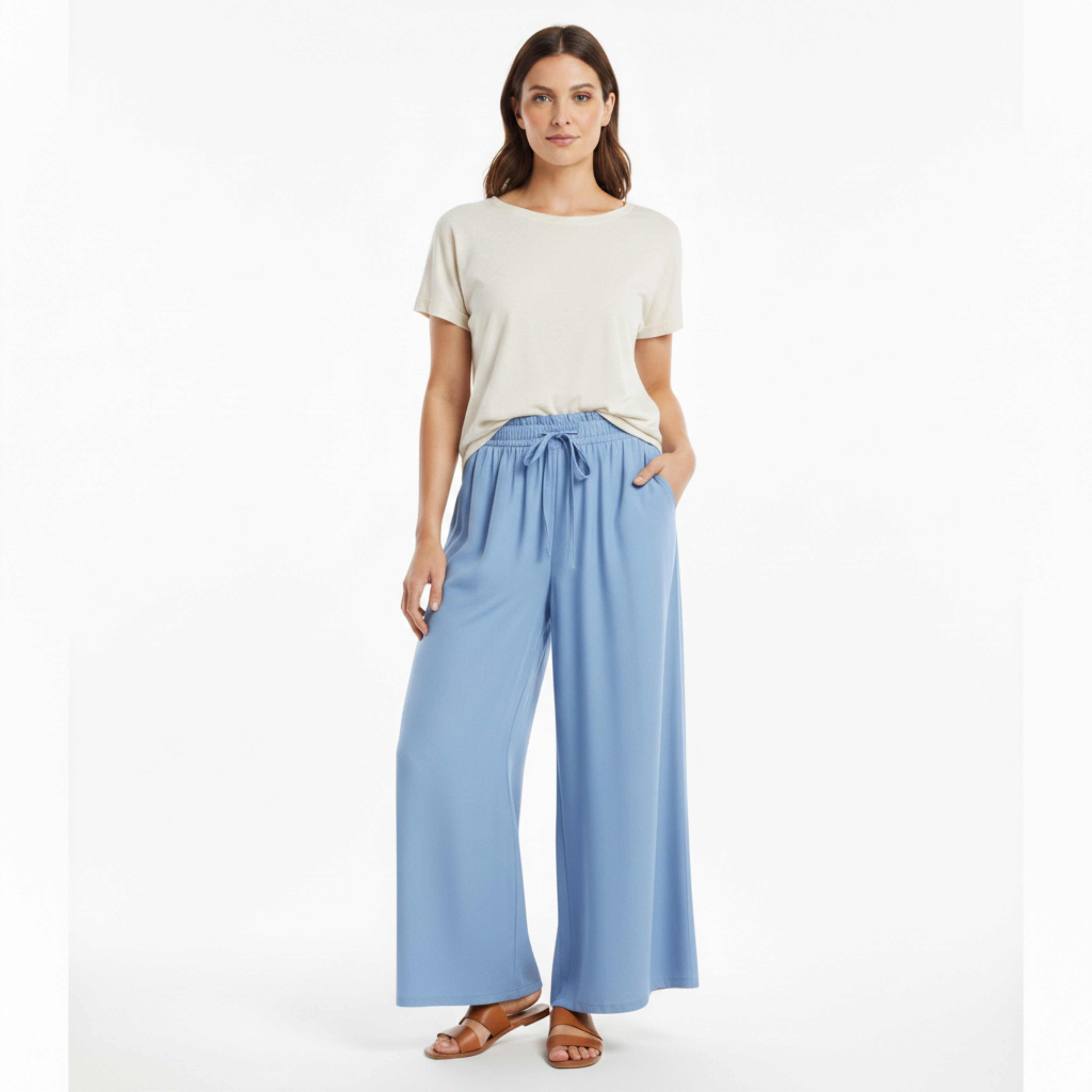 Wide-leg loose pants for women with elastic waistband and pockets