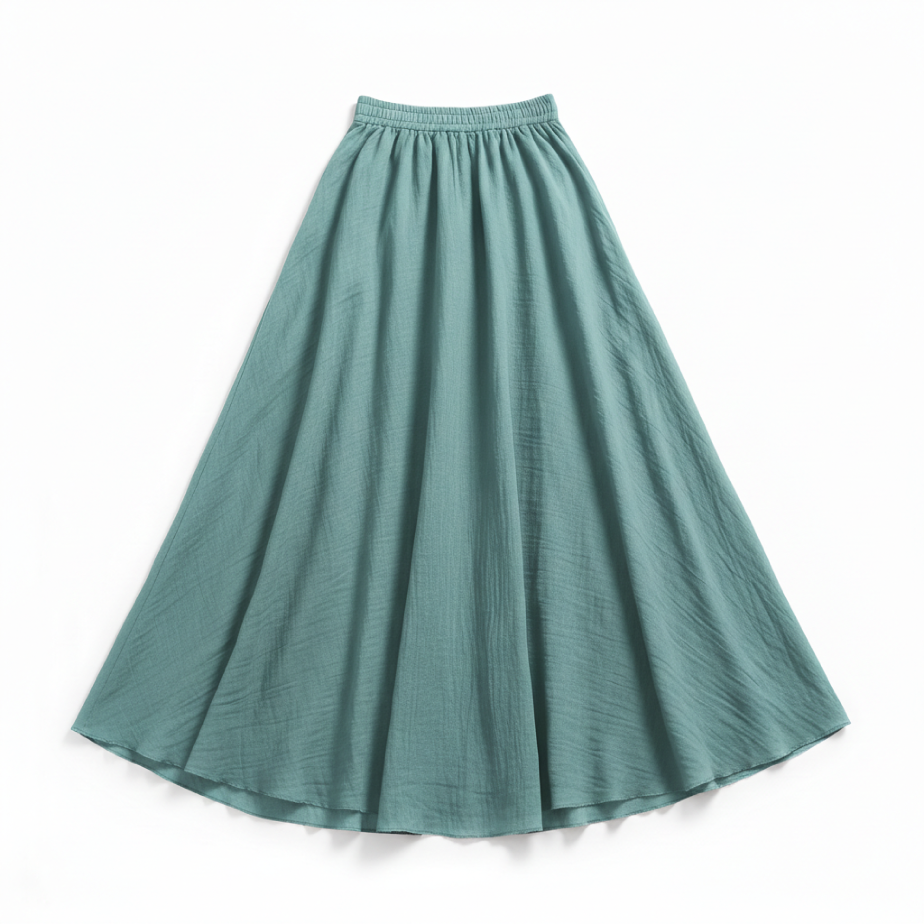 Women's Maxi Skirt in Cotton and Linen, High Elastic Waist, Flared Cut, Ankle Length