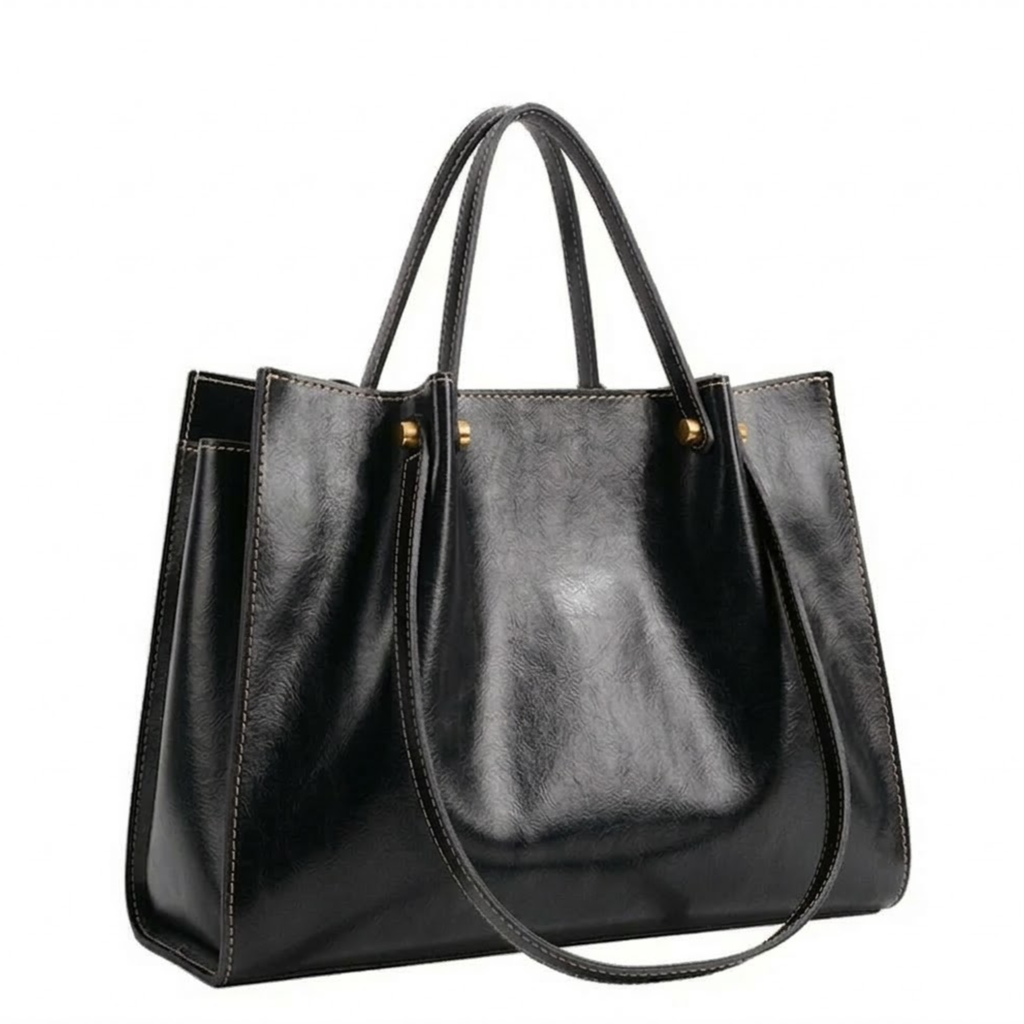 Vegan Leather Tote Bag with Zipper and Shoulder Strap for Women
