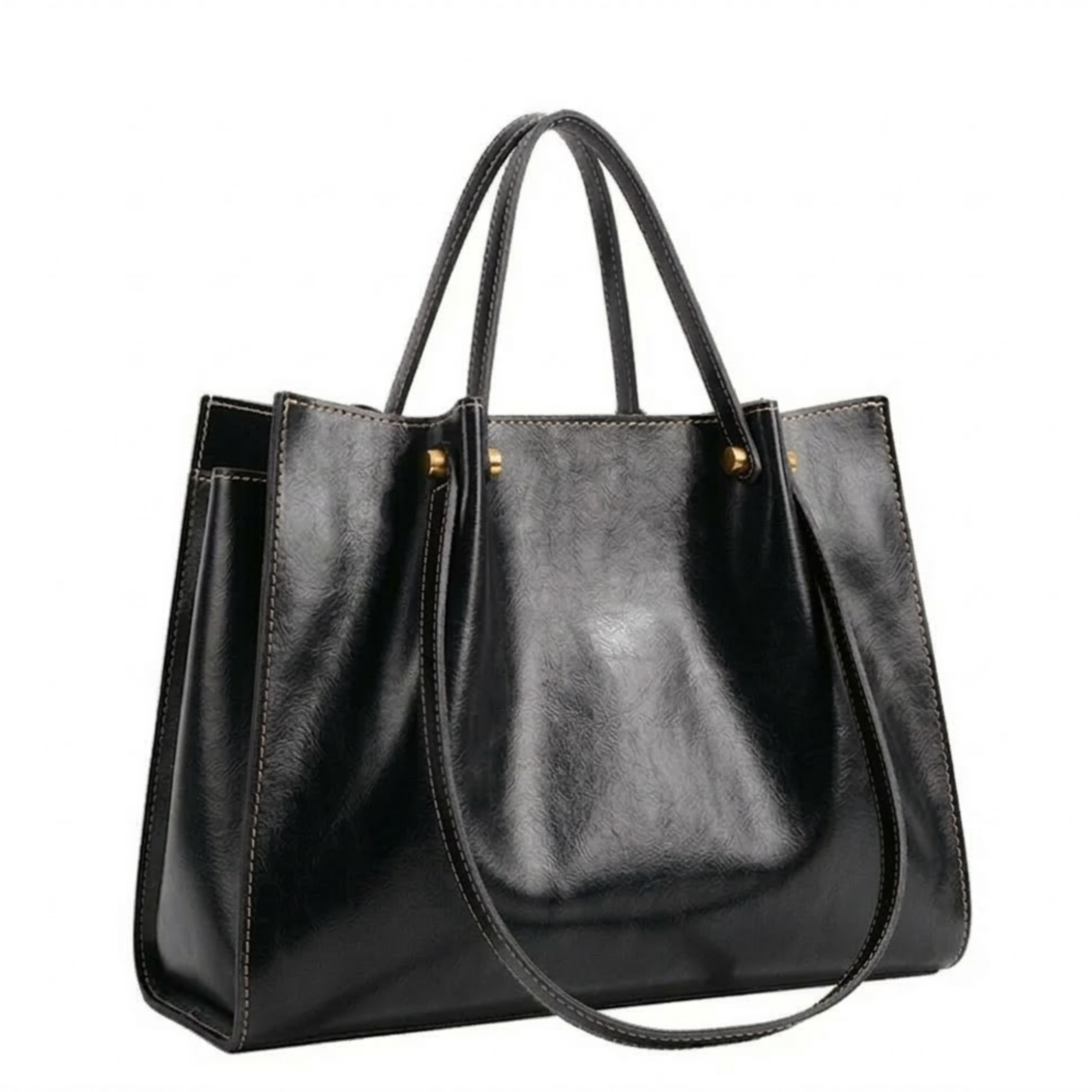 Vegan Leather Tote Bag with Zipper and Shoulder Strap for Women