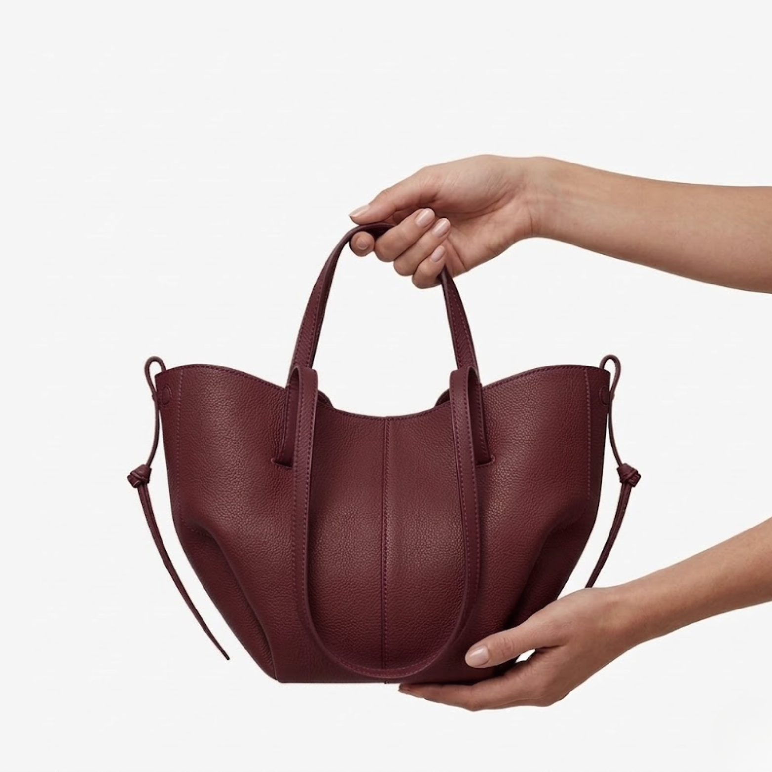 Large Capacity Leather Handbag with Pleated Wings for Women