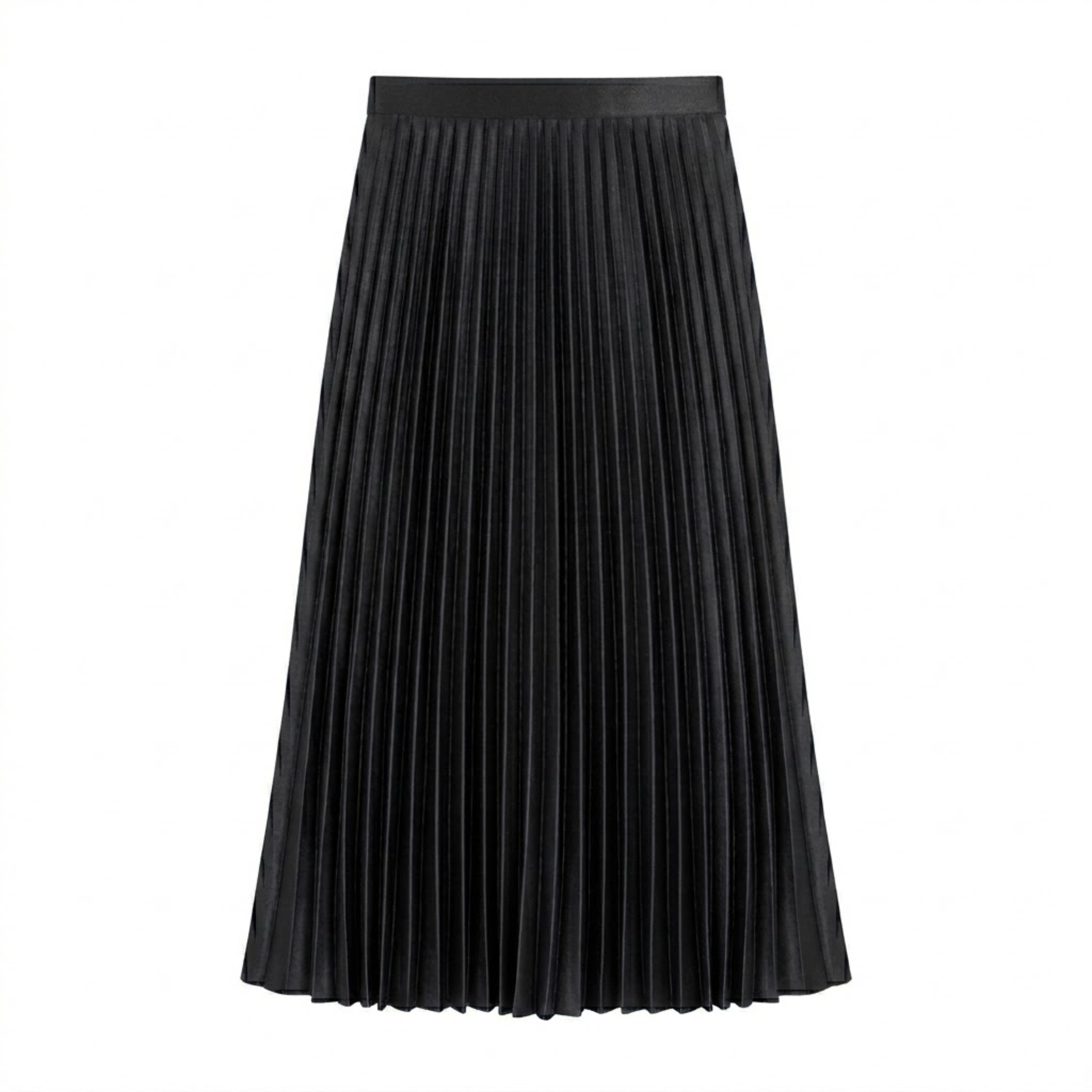 High-Waisted Elastic Satin Pleated Long Skirt for Women