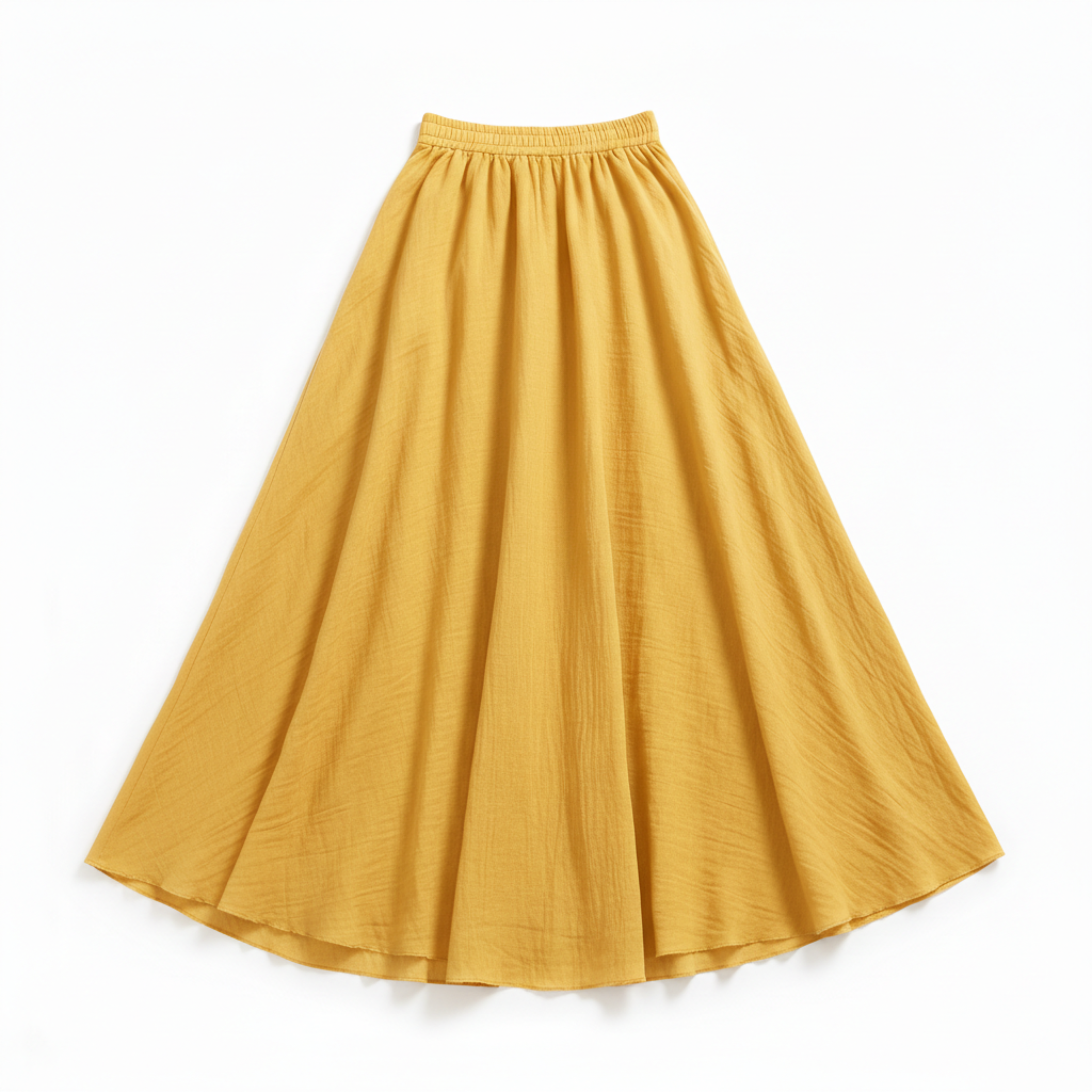 Women's Maxi Skirt in Cotton and Linen, High Elastic Waist, Flared Cut, Ankle Length