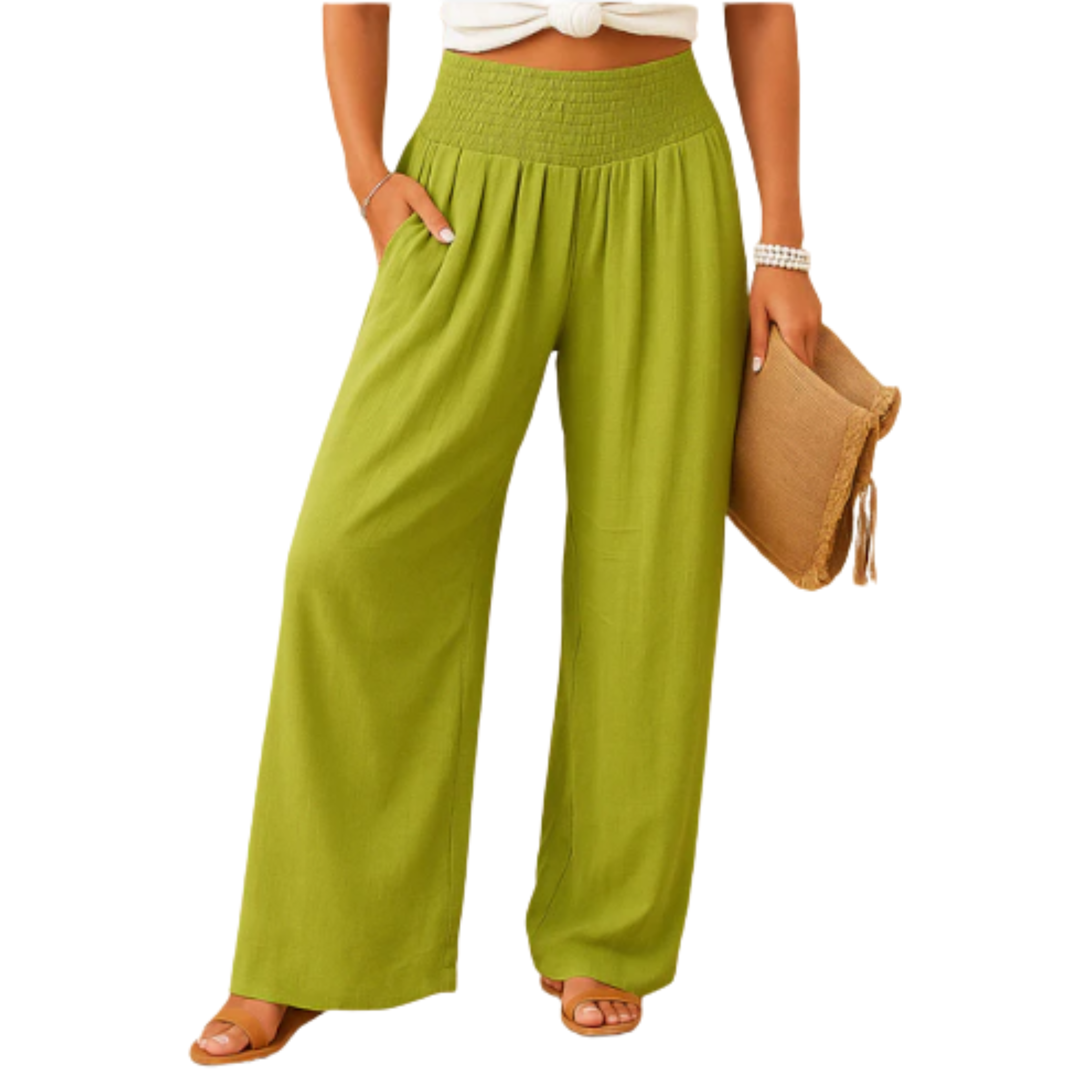Women's pants linen and cotton blend — elastic waist straight cut | everyday