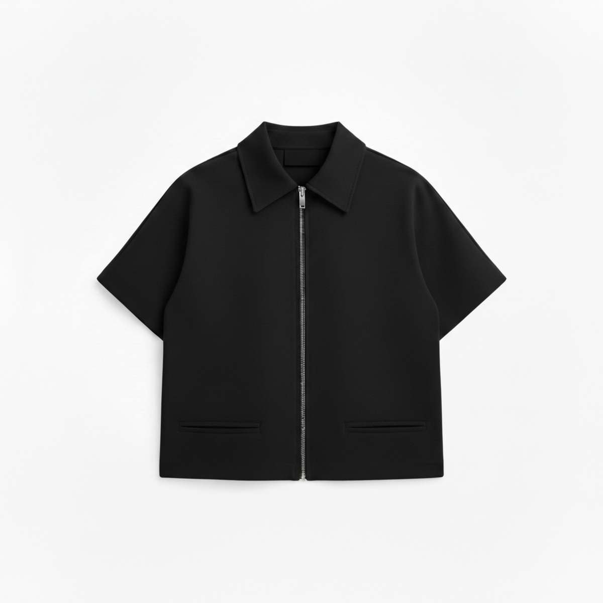 Short Polyester Jacket with Short Sleeves and Zipper for Women