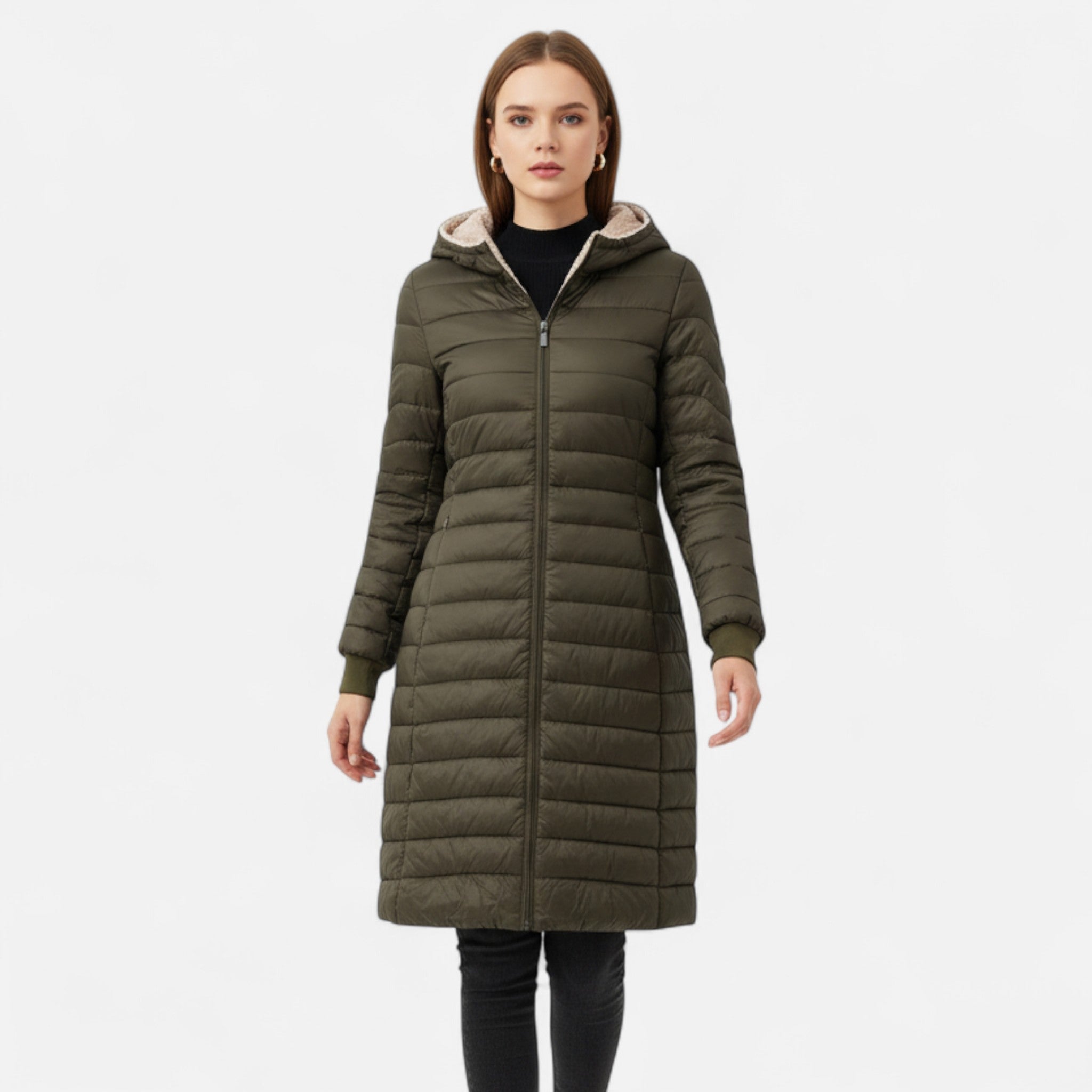 Ancient World | Women's Mid-Length Parka with Hood and Lambswool Lining
