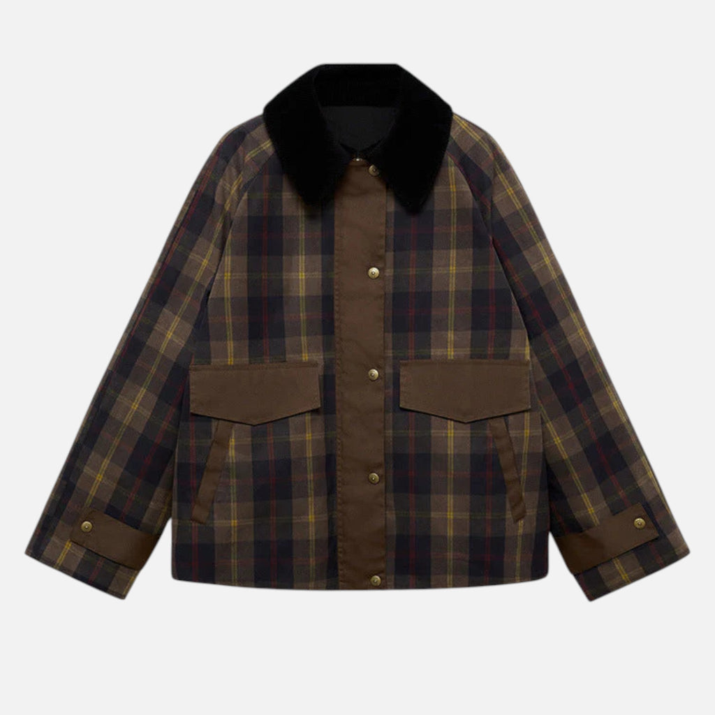 Ancient World | Plaid Jacket for Women – Soft Faux Fur Collar