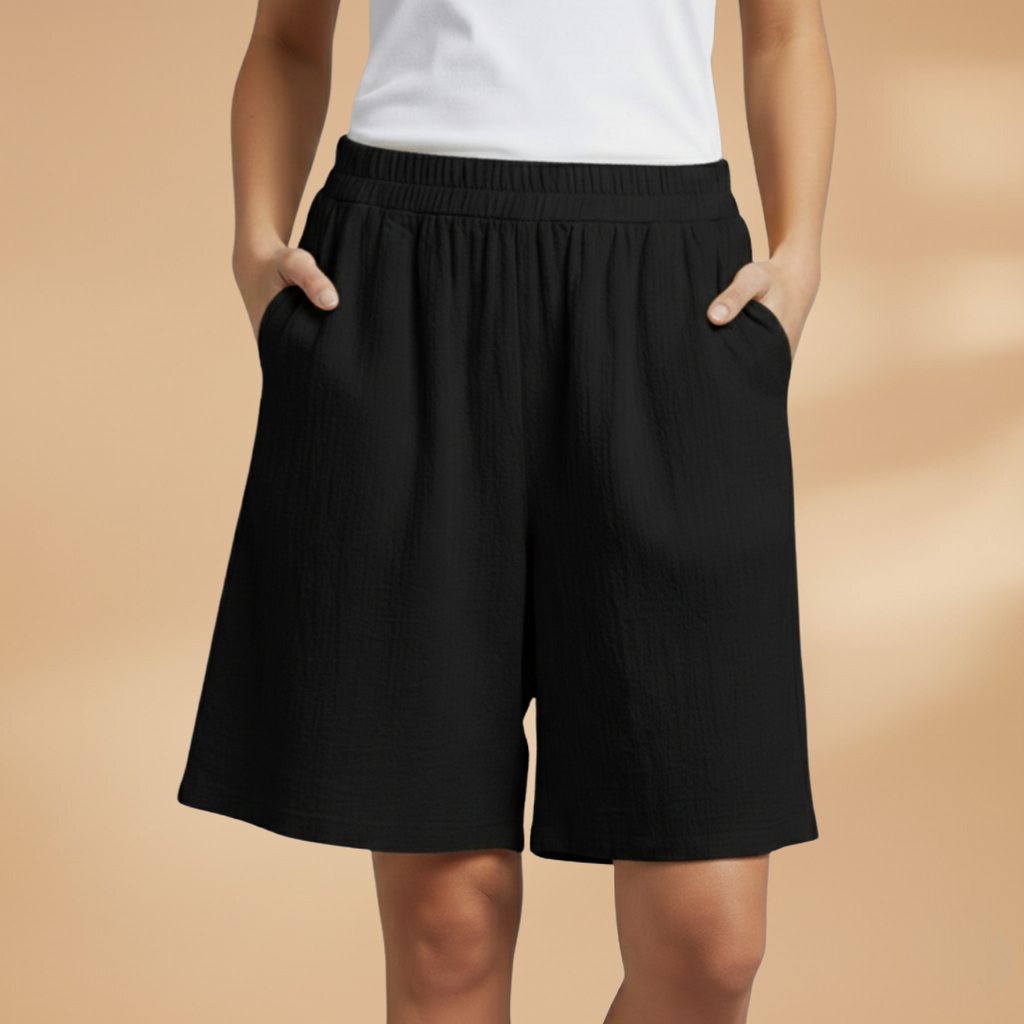 Short knee-length women's pants — wide short pants with gathered waist | vacation