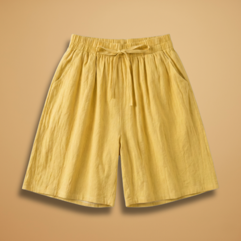 Short knee-length women's pants — wide short pants with gathered waist | vacation