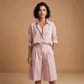 Women's shirt and short pants set - pleated outfit with pockets | vacation